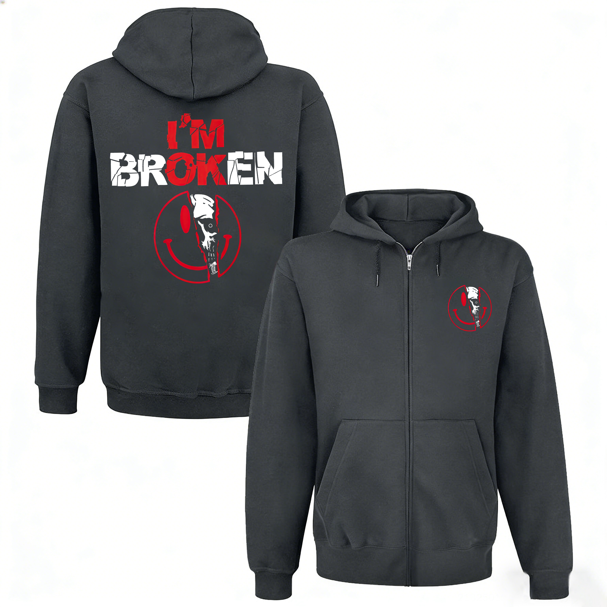 I'm Ok I'm Broken Printed Unisex Zipper Hoodie Image - 7