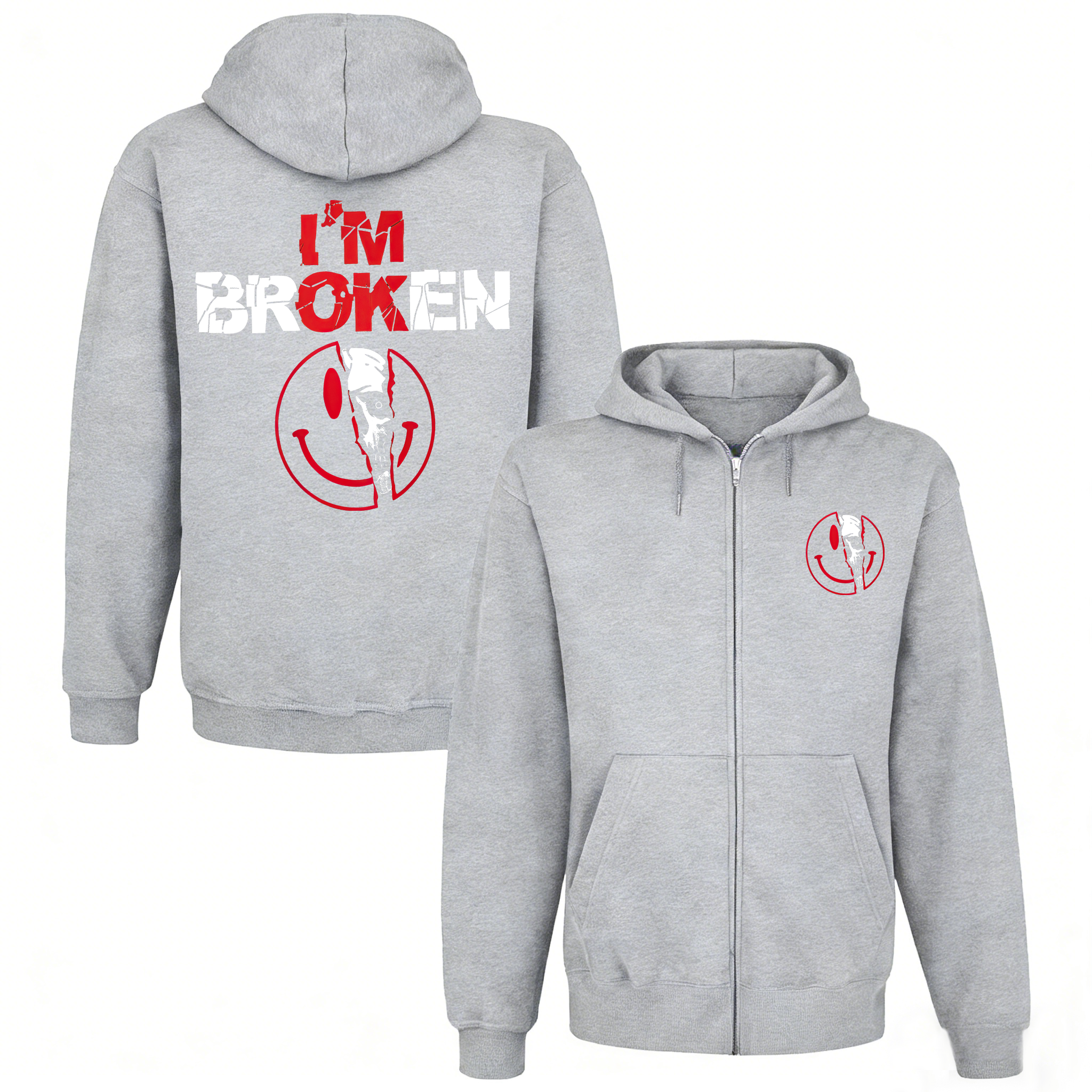 I'm Ok I'm Broken Printed Unisex Zipper Hoodie Image - 2