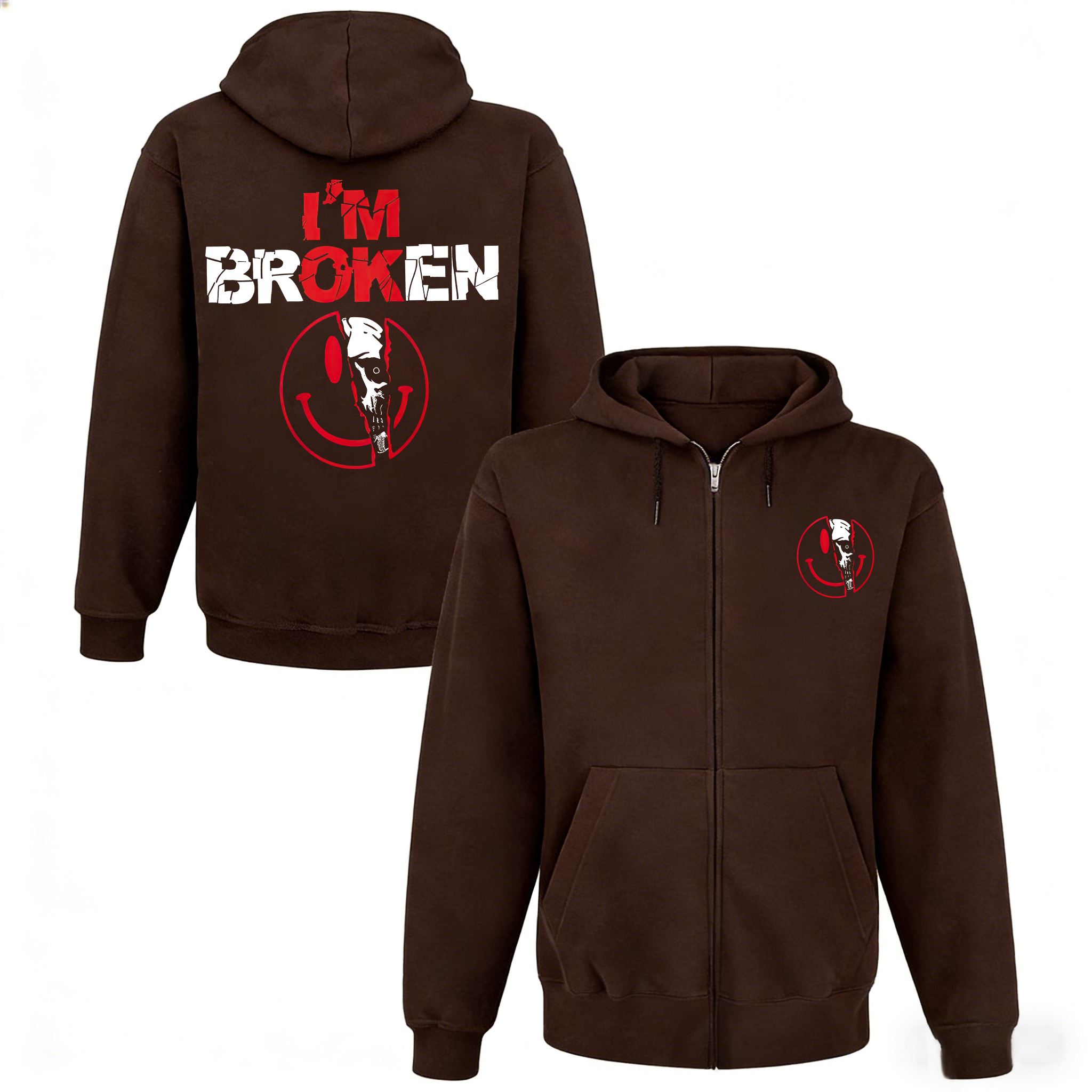 I'm Ok I'm Broken Printed Unisex Zipper Hoodie Image - 6
