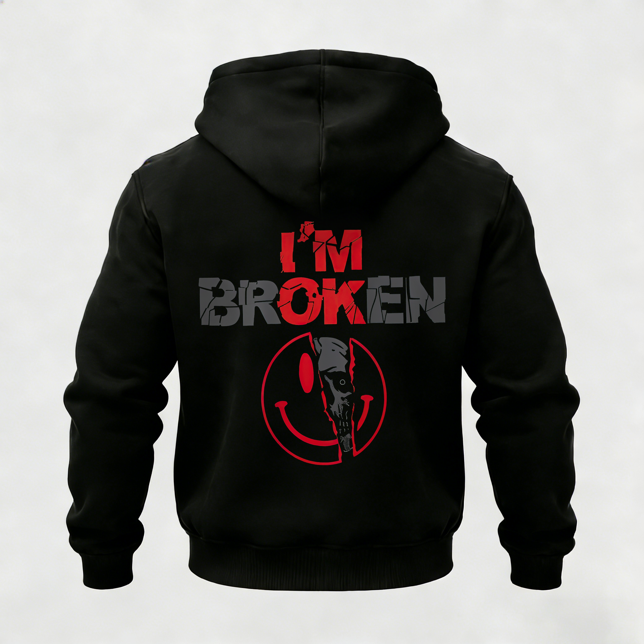 I'm Ok I'm Broken Printed Zippered Hooded Fleece Cardigan Image - 2