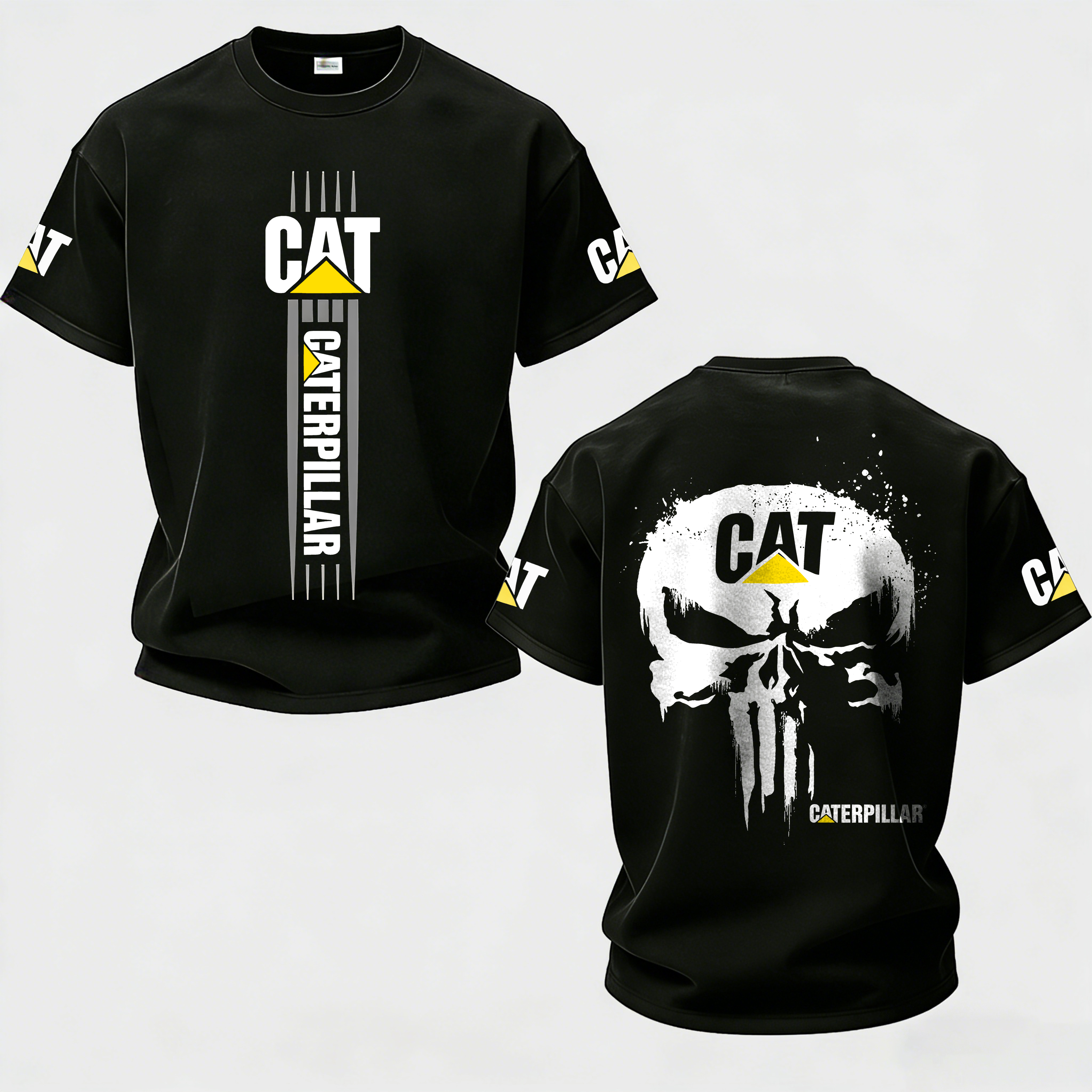 CAT Excavator Skull Printed Men's T-Shirt Image - 1