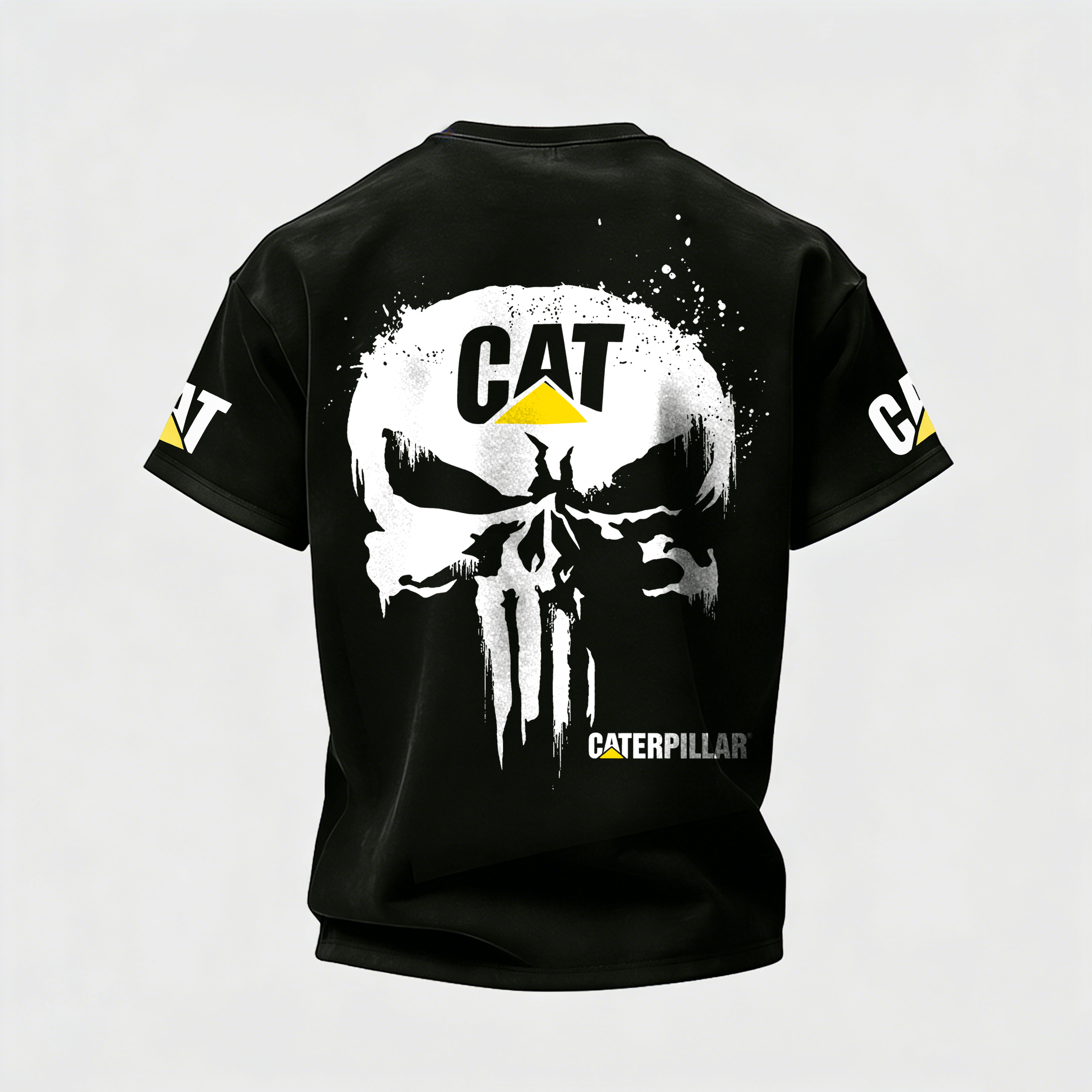 CAT Excavator Skull Printed Men's T-Shirt Image - 3