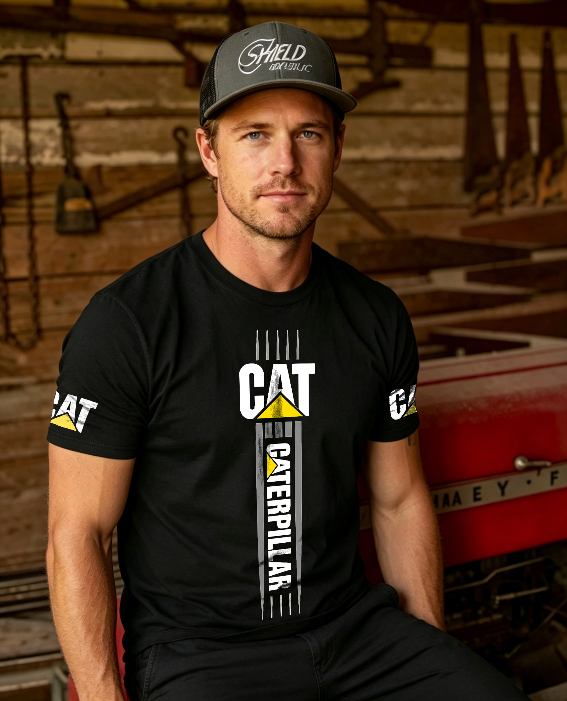 CAT Excavator Skull Printed Men's T-Shirt Image - 5