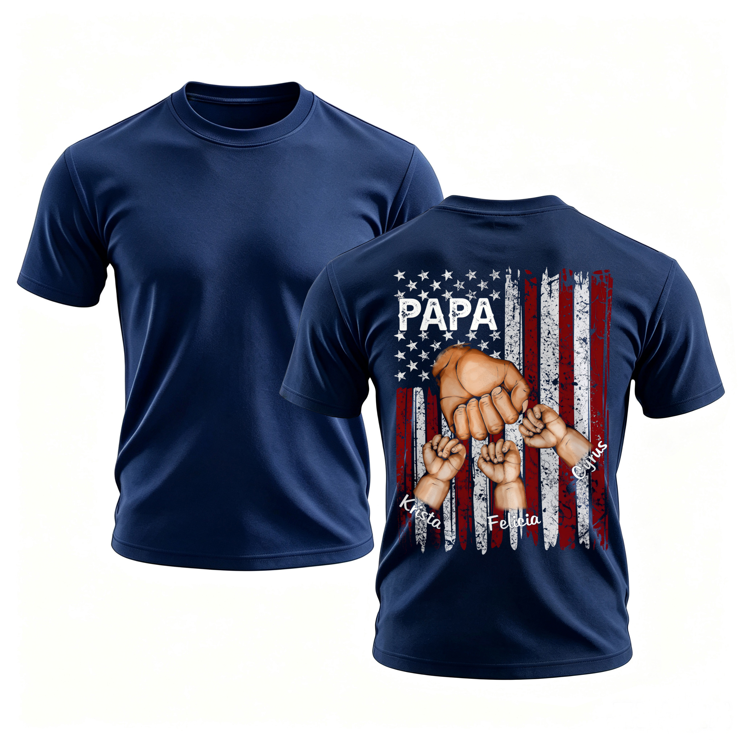 Old School Patriotic Grandkids Names Fist Bump Printed Men's T-shirt Image - 1