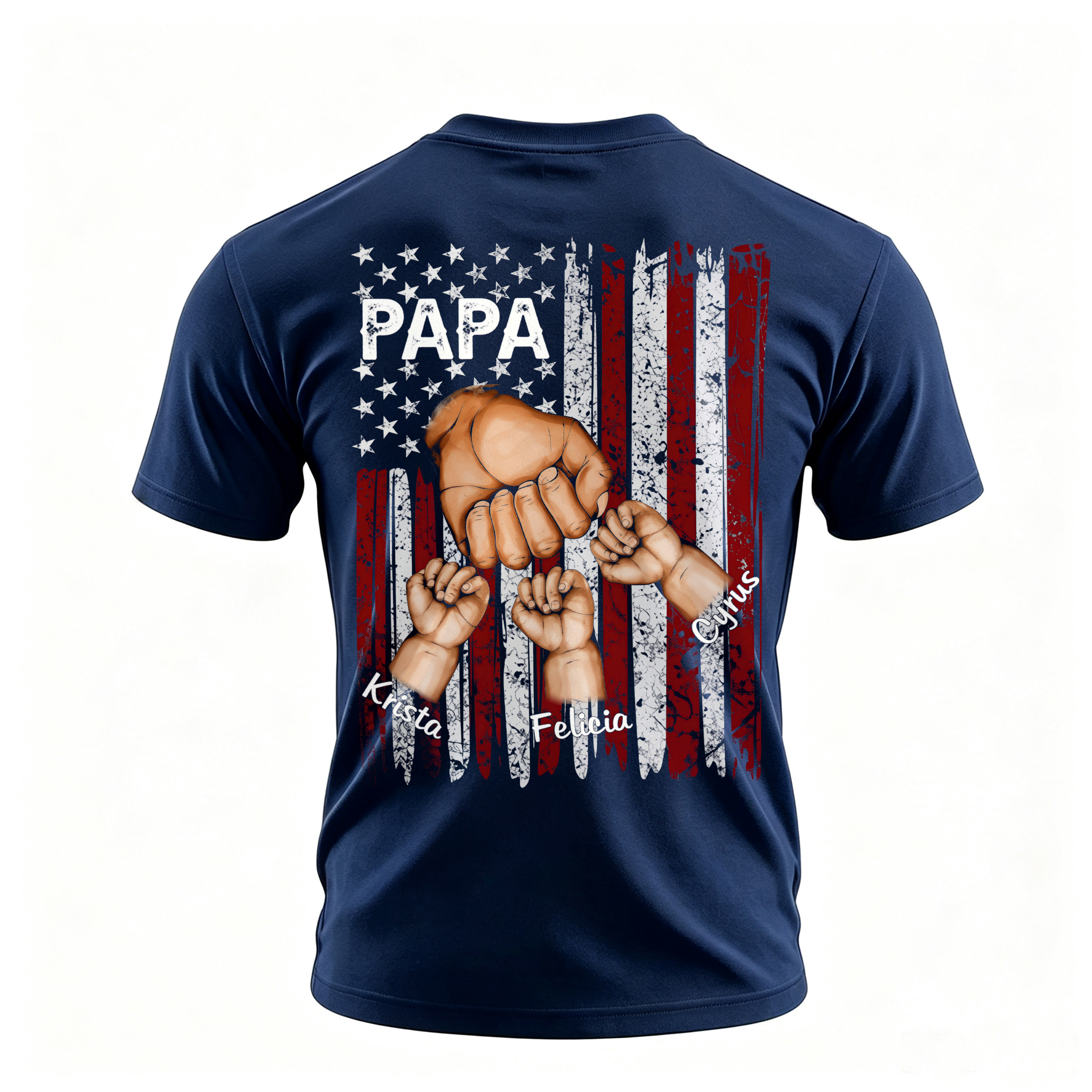 Old School Patriotic Grandkids Names Fist Bump Printed Men's T-shirt Image - 3