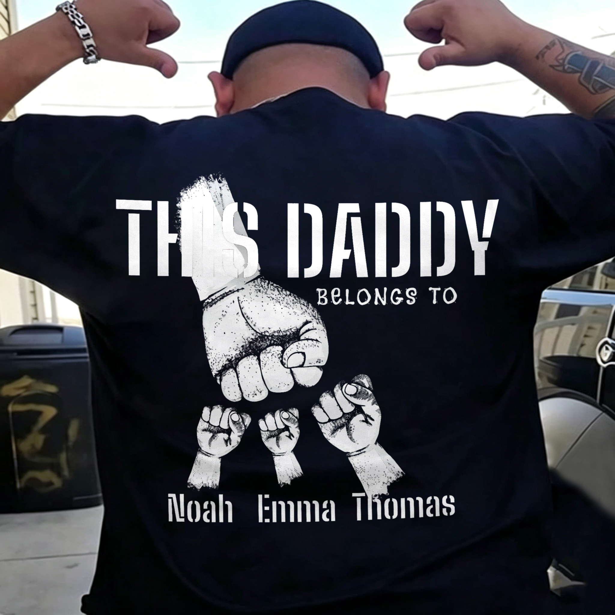 Personalized Dad Fist Bump Printed Men's T-shirt Image - 4