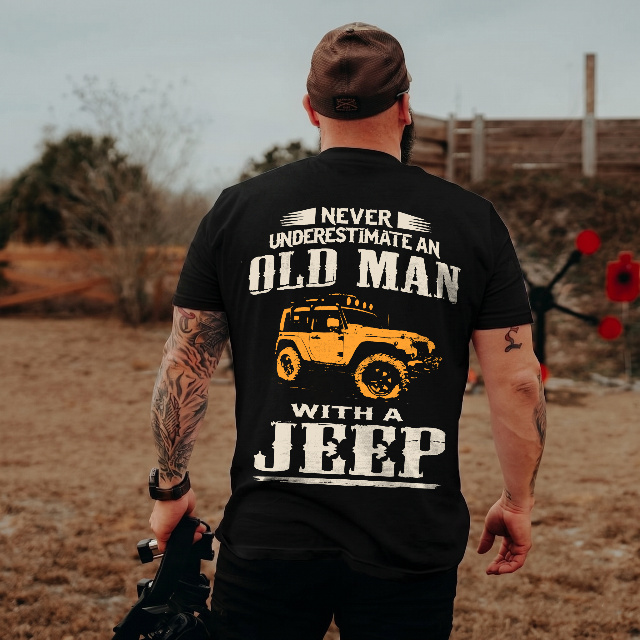 Never Underestimate An Old Man With A Jeep Printed Men's T-Shirt Image - 1