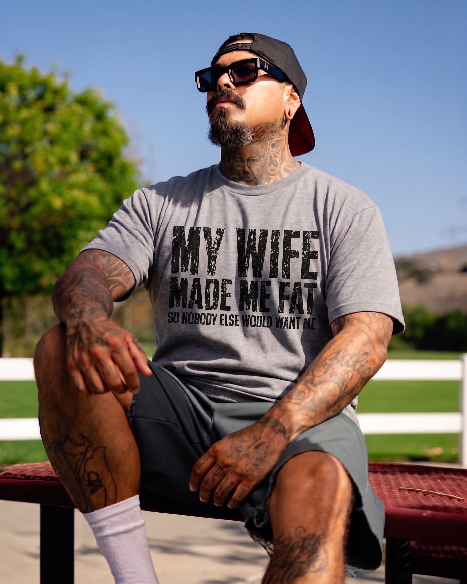 My Wife Made Me Fat So Nobody Else Would Want Me Printed Men's T-Shirt Image - 4