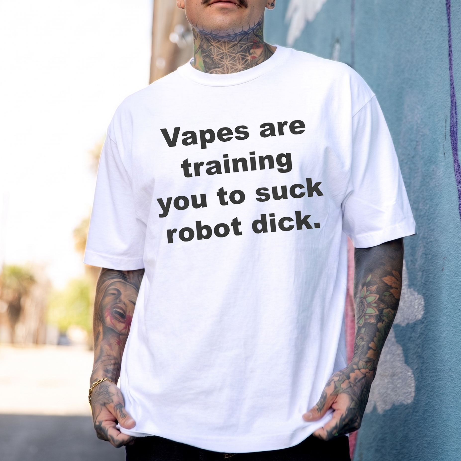 Vapes Are Training You to Suck Robot D*ck Printed Men's T-Shirt Image - 1