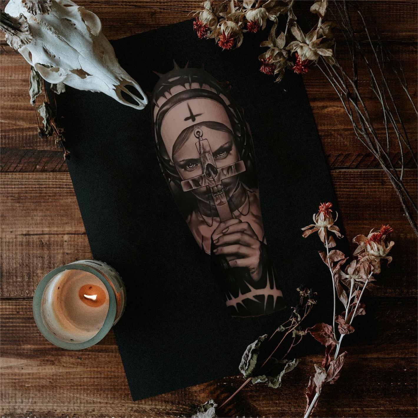 Satanic Nun Holding A Crucifix Printed Men's T-shirt