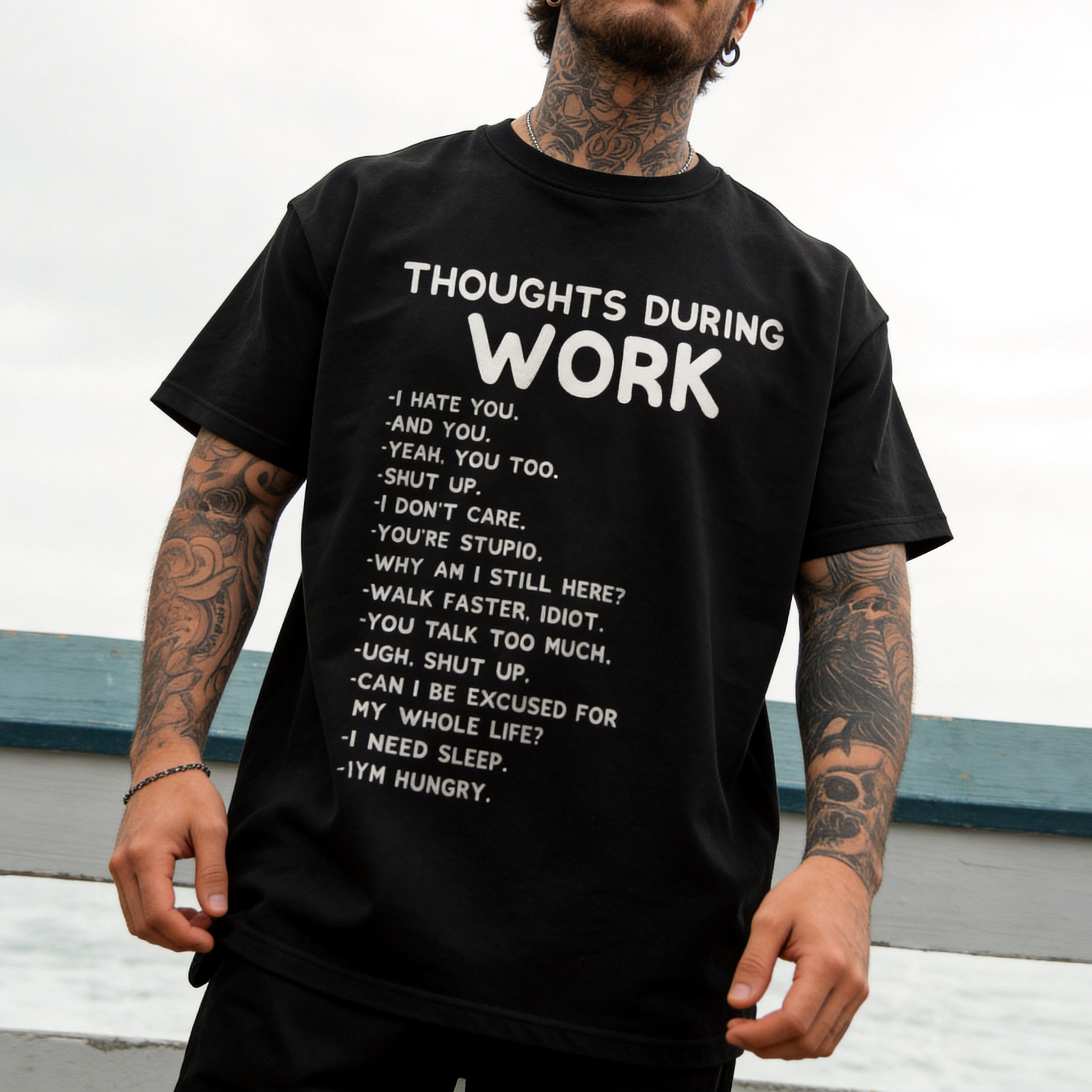 Thoughts During Work Printed Oversized Unisex T-shirt
