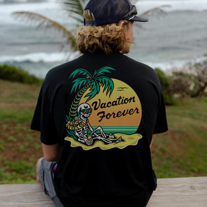 Vacation Forever Skull Print Men's T-shirt