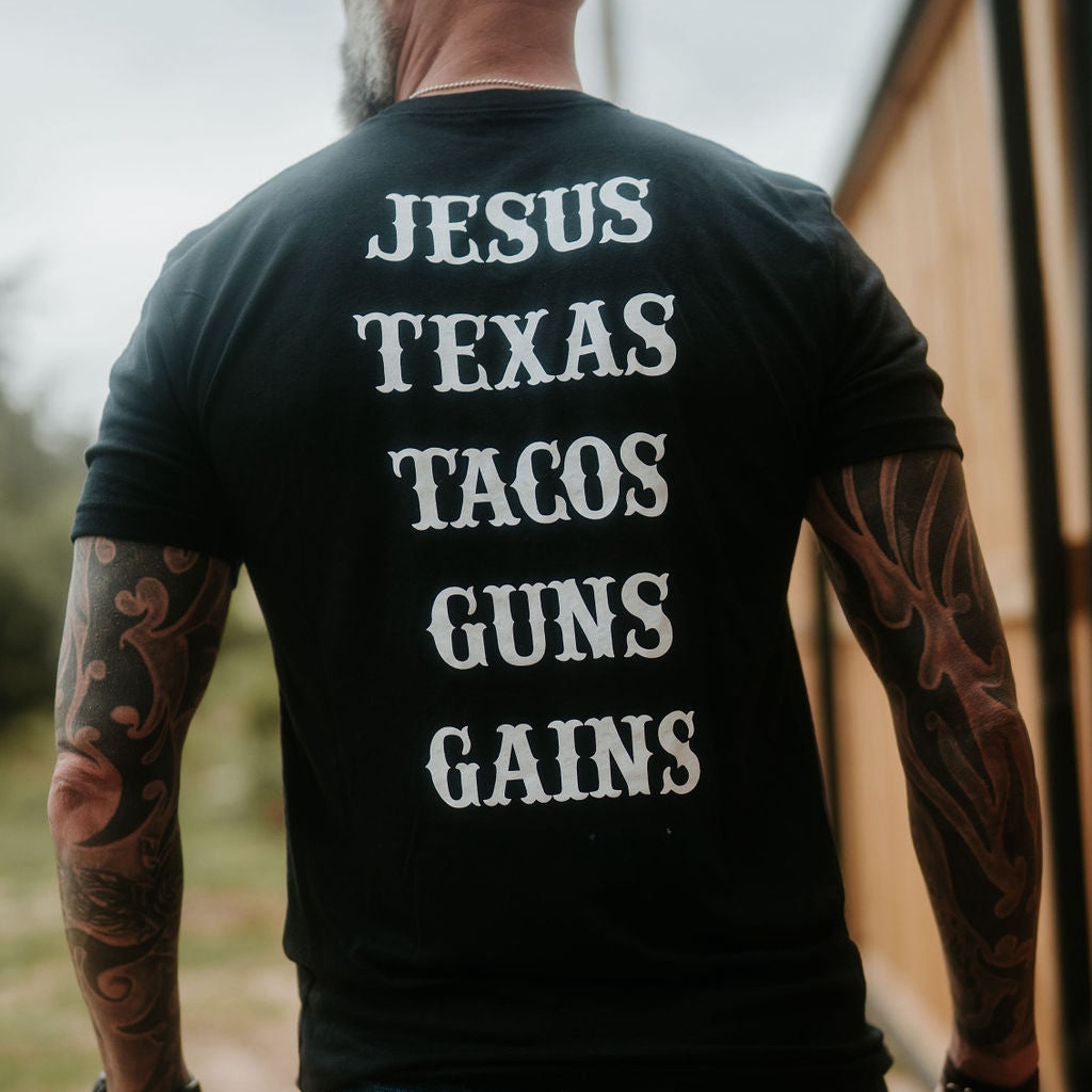Jesus Texas Tacos Guns Gains Printed Men's T-shirt
