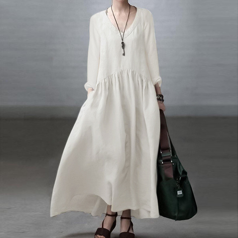 2025 Spring Women's Cotton & Linen Casual Dress