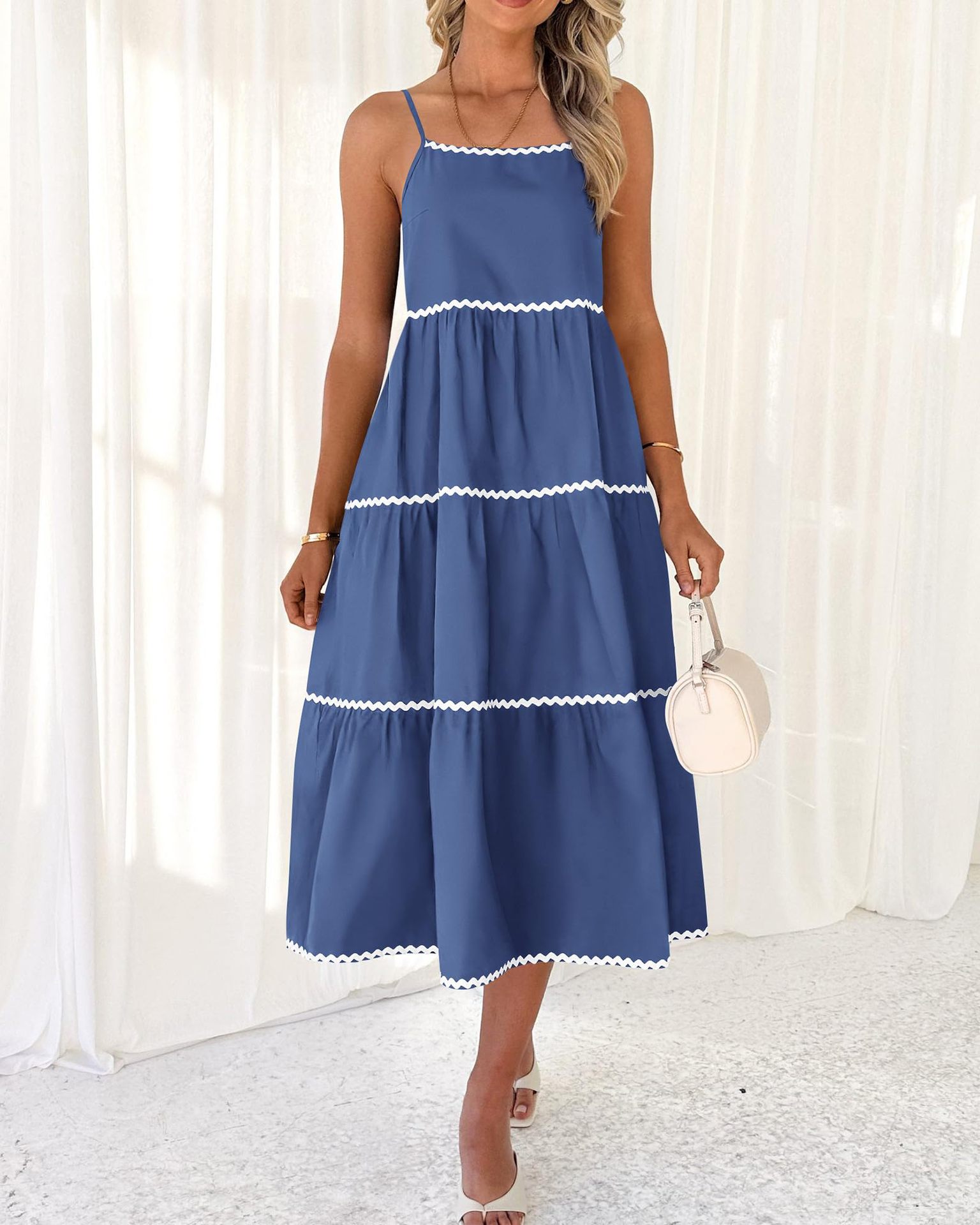 Boho Summer Dresses 2024 Vacation Spaghetti Tiered A-Line Long Casual Swing Sundress