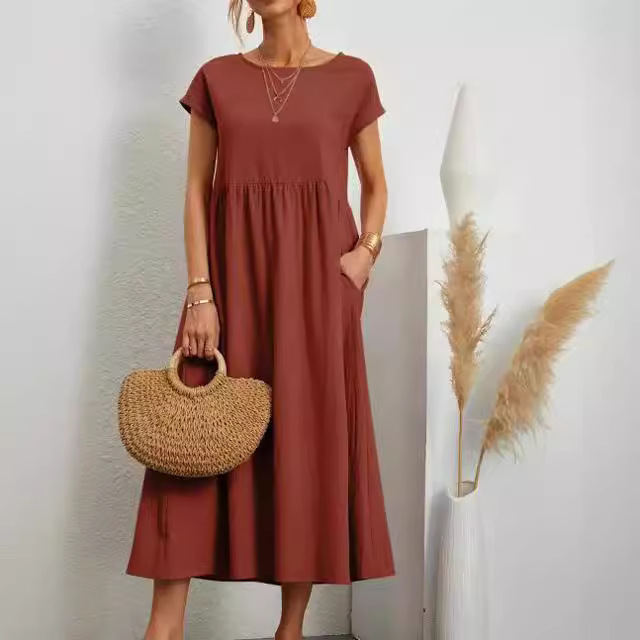 2024 Women's Solid Color Sleeveless Loose Cotton and Linen Pocket Dress