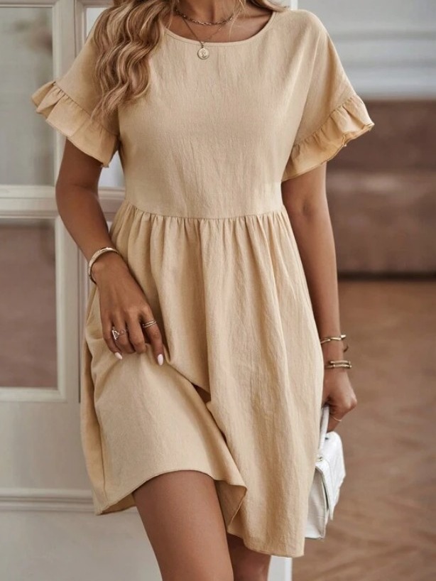 2024 Spring and Summer Ladies Elegant Round Neck Loose Cotton and Linen Dress