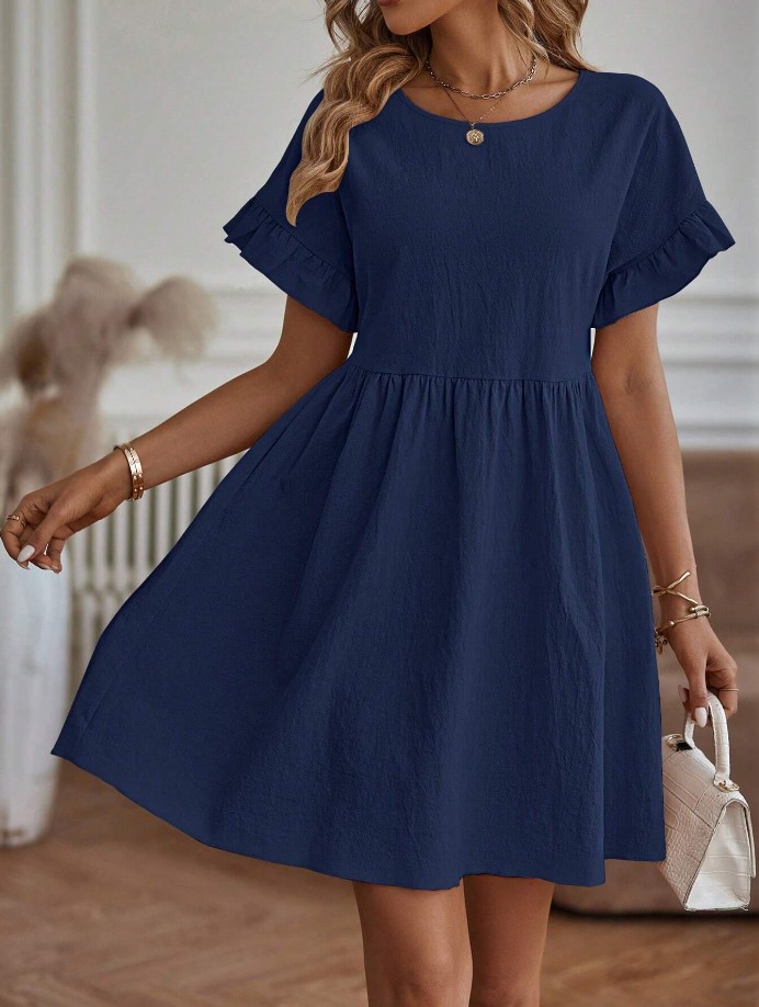 2024 Spring and Summer Ladies Elegant Round Neck Loose Cotton and Linen Dress