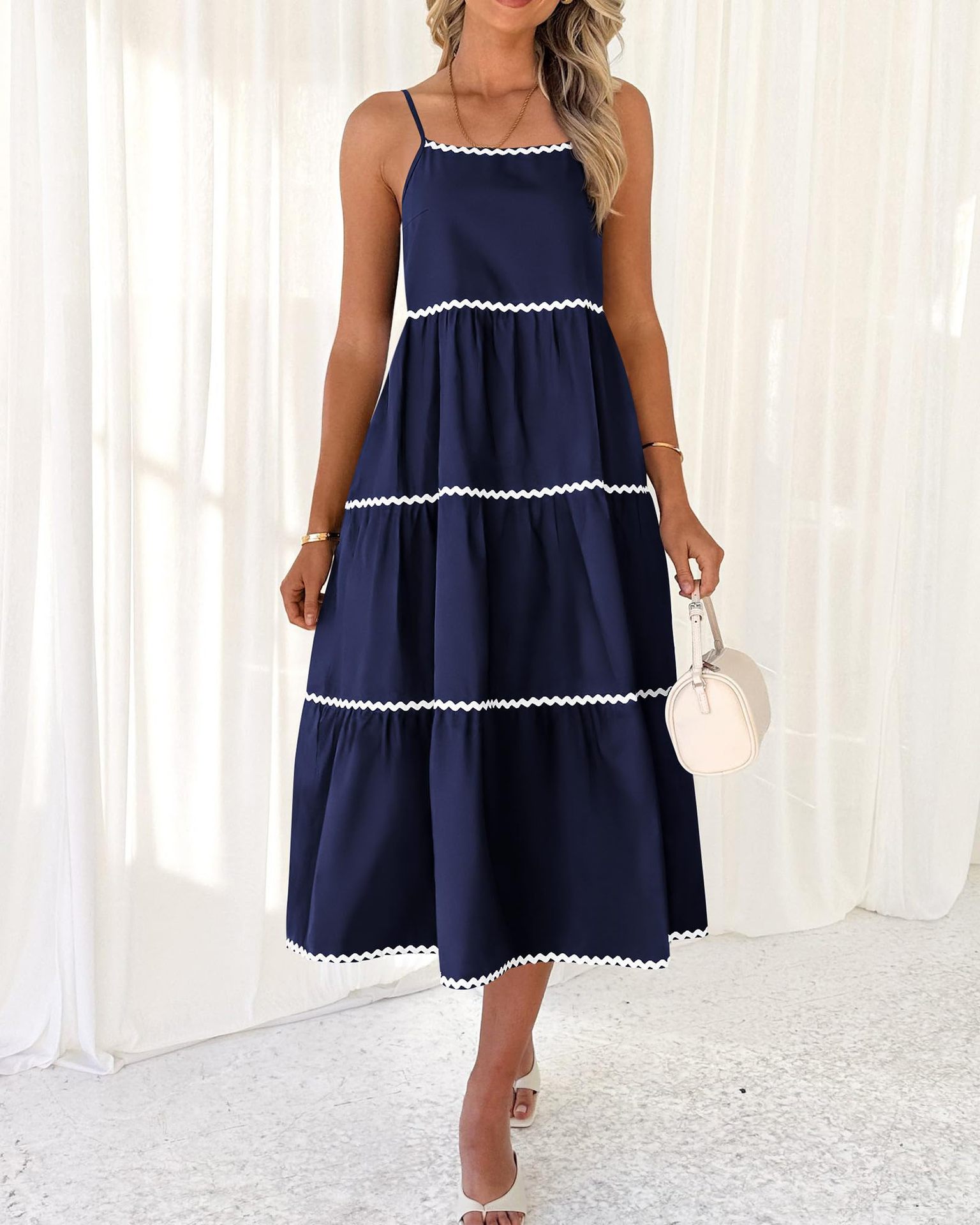 Boho Summer Dresses 2024 Vacation Spaghetti Tiered A-Line Long Casual Swing Sundress