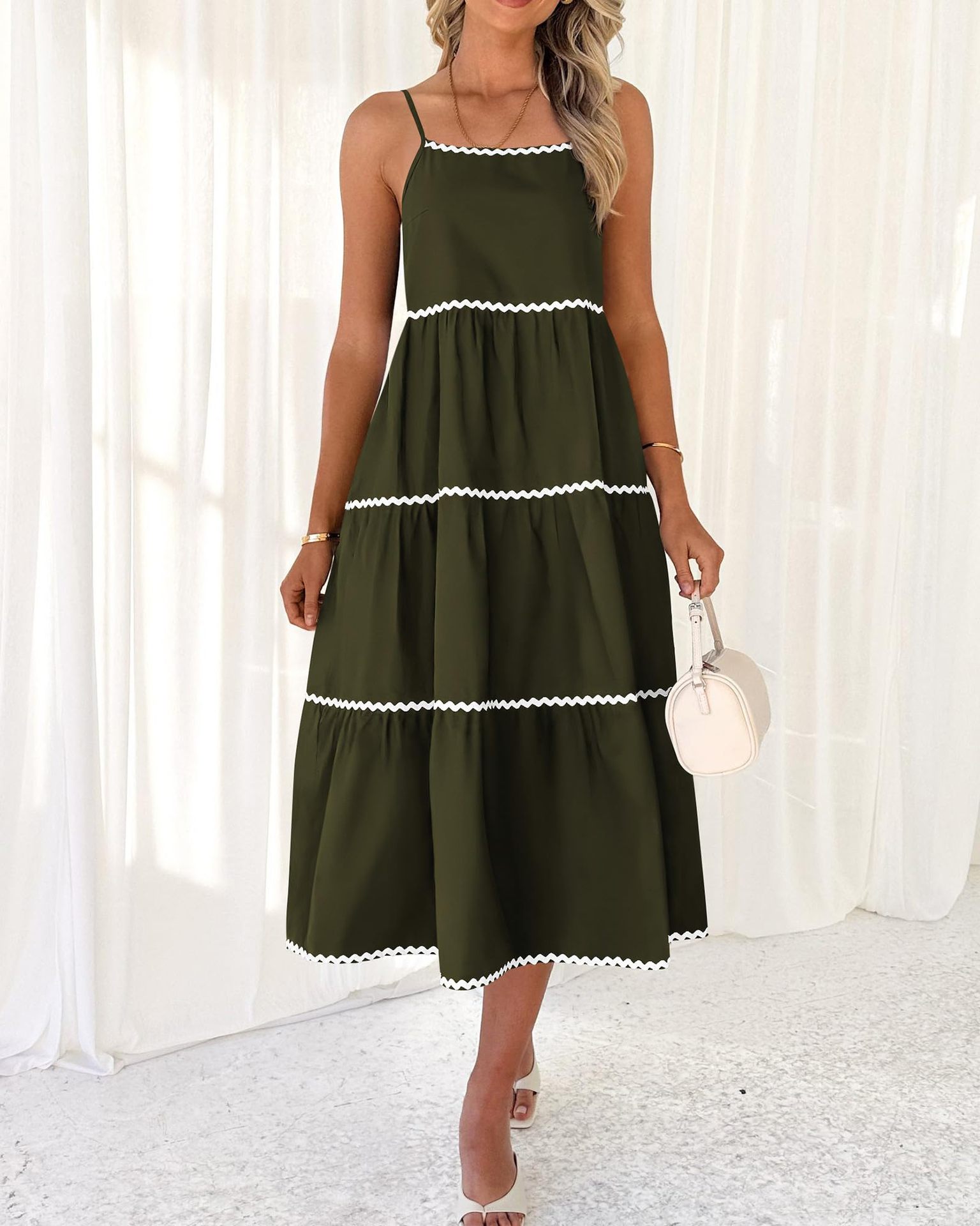 Boho Summer Dresses 2024 Vacation Spaghetti Tiered A-Line Long Casual Swing Sundress