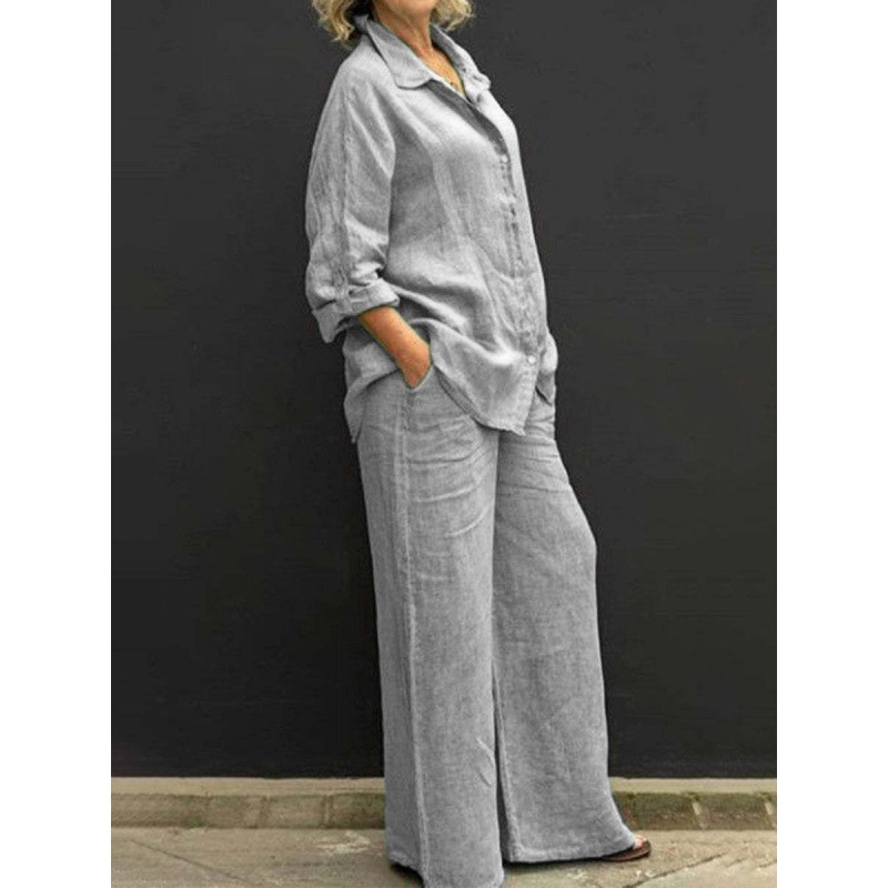 [Copy]Women's Cotton & linen casual Buttoned suit pants with pocket
