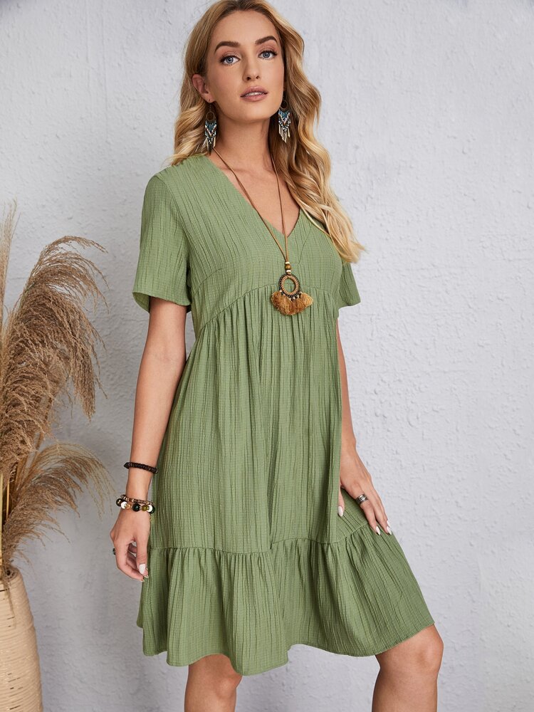 2024 Women's Popular Summer Loose Casual Short-Sleeved Belted Flowing Dress