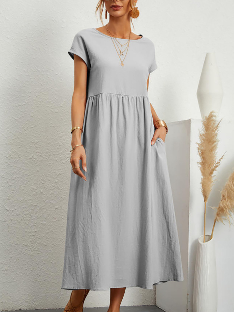 2024 Women's Solid Color Sleeveless Loose Cotton and Linen Pocket Dress