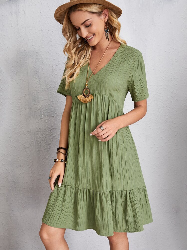 2024 Women's Popular Summer Loose Casual Short-Sleeved Belted Flowing Dress