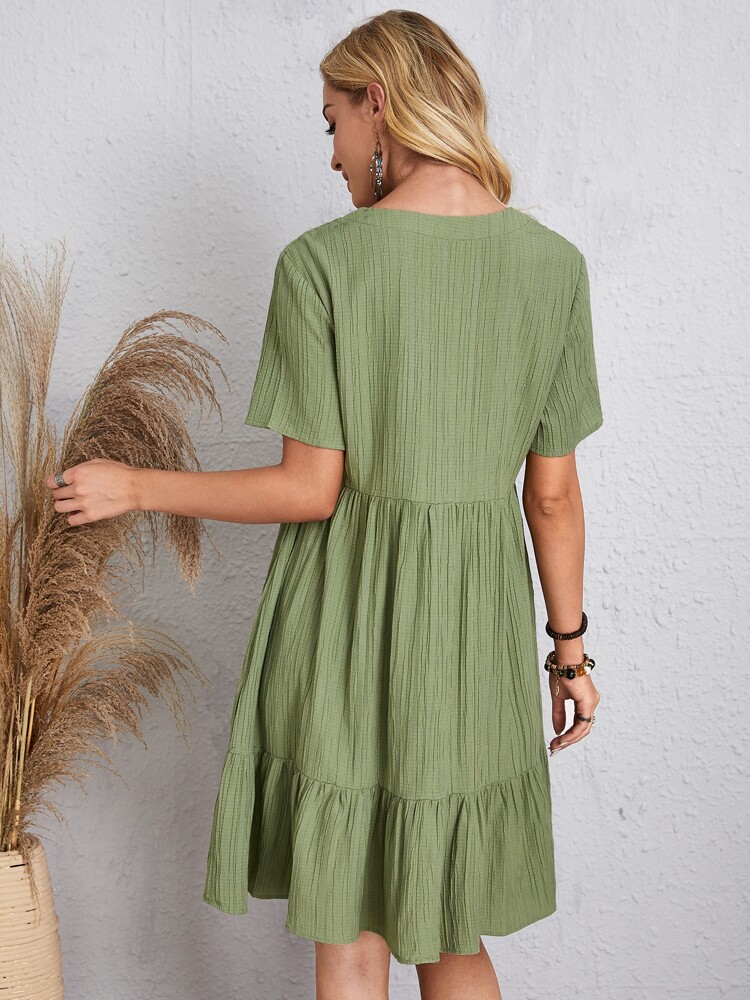 2024 Women's Popular Summer Loose Casual Short-Sleeved Belted Flowing Dress
