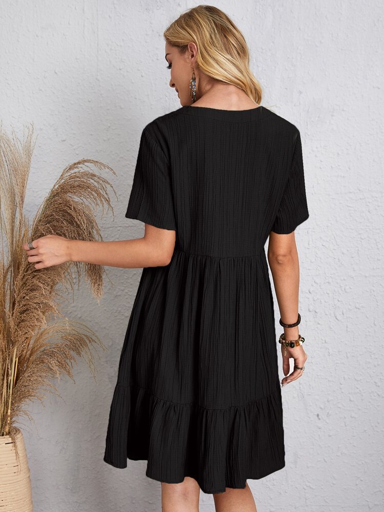 2024 Women's Popular Summer Loose Casual Short-Sleeved Belted Flowing Dress