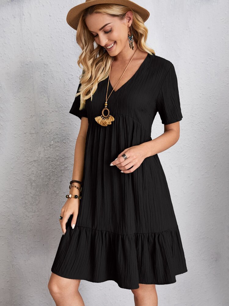 2024 Women's Popular Summer Loose Casual Short-Sleeved Belted Flowing Dress