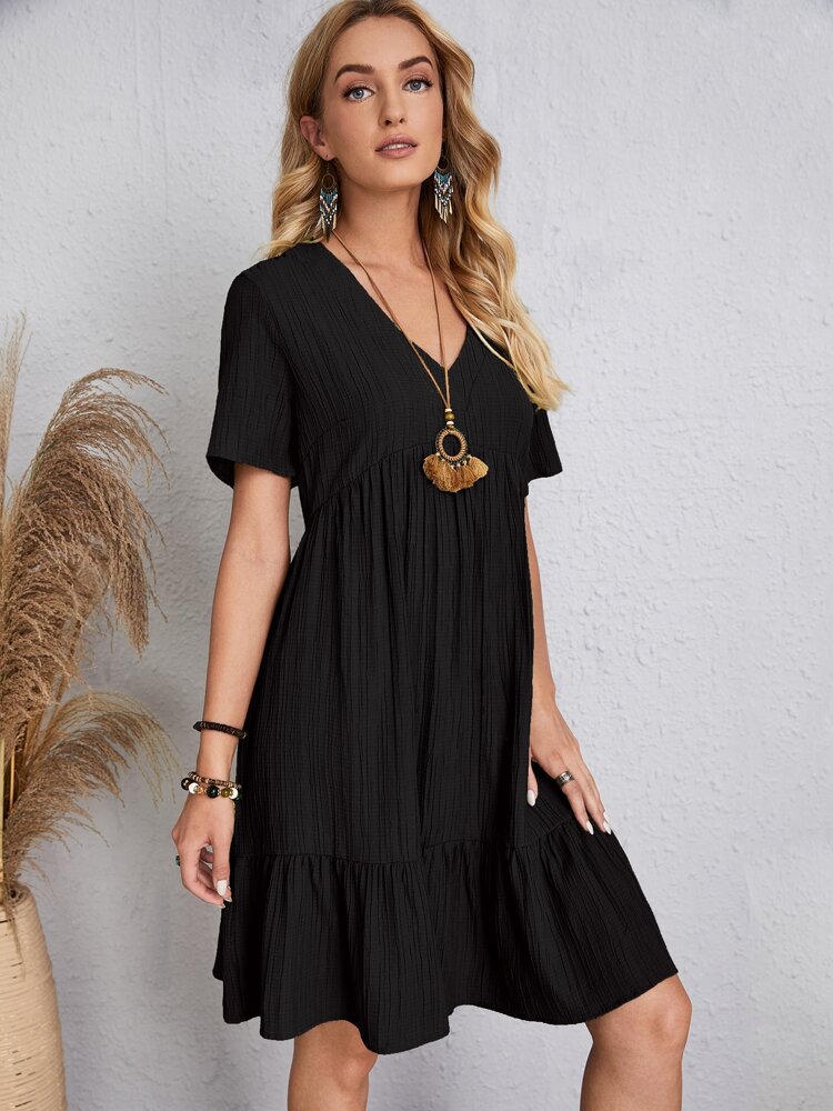2024 Women's Popular Summer Loose Casual Short-Sleeved Belted Flowing Dress