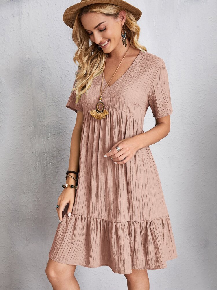 2024 Women's Popular Summer Loose Casual Short-Sleeved Belted Flowing Dress