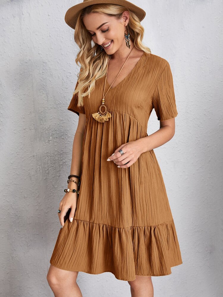 2024 Women's Popular Summer Loose Casual Short-Sleeved Belted Flowing Dress