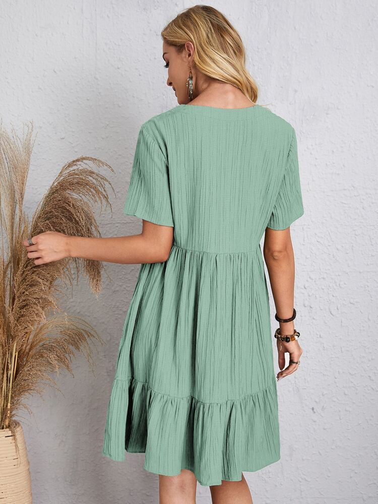 2024 Women's Popular Summer Loose Casual Short-Sleeved Belted Flowing Dress