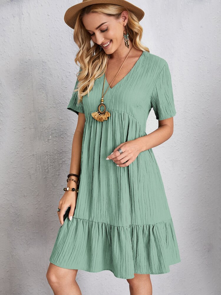 2024 Women's Popular Summer Loose Casual Short-Sleeved Belted Flowing Dress