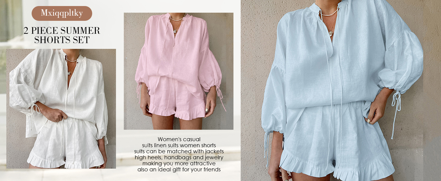 Linen Shorts Sets Women 2 Piece Outfits