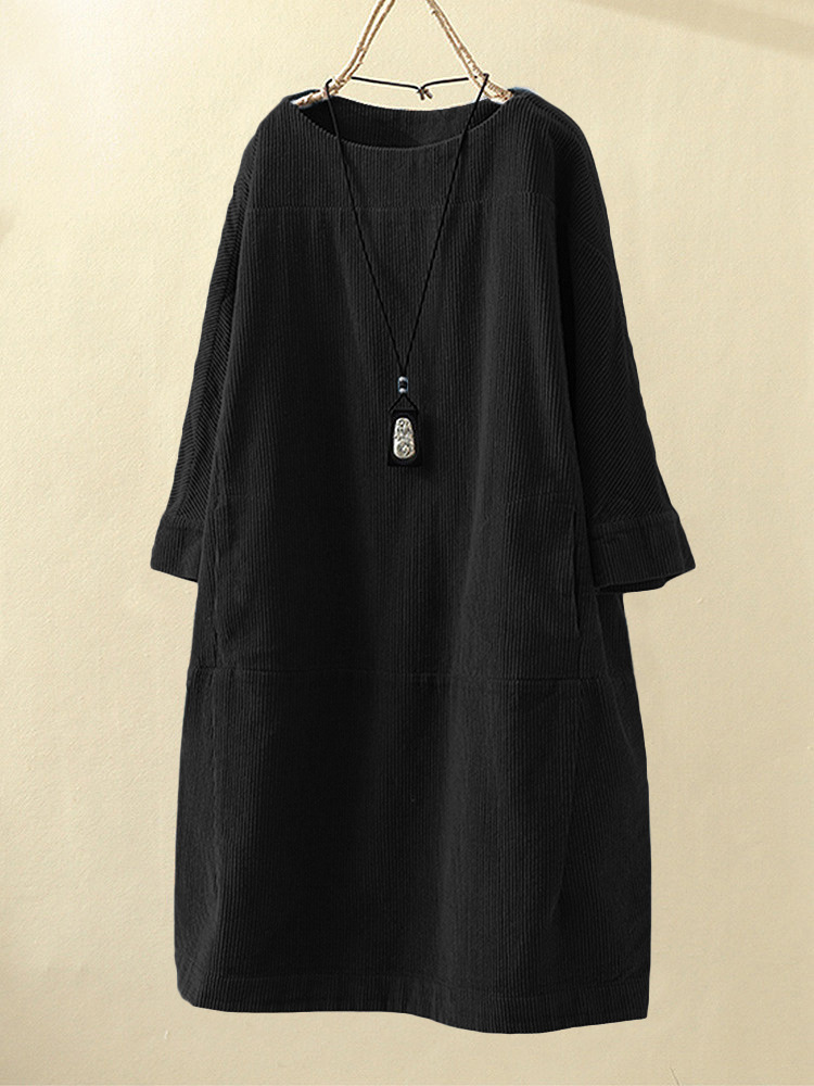 Women's round neck A-line skirt dress casual Cross-border