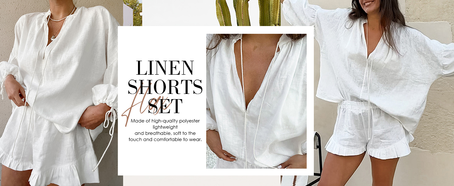 Linen Shorts Sets Women 2 Piece Outfits