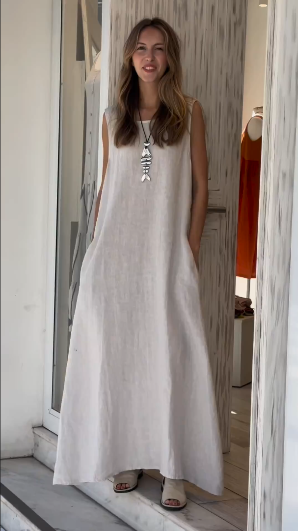 2024 Women's Cotton linen casual sleeveless dress