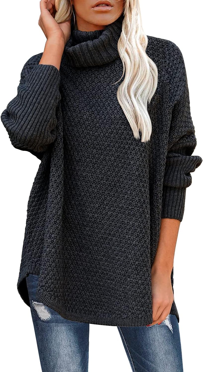Women's Oversized Turtleneck Long Sleeve Casual Pullover Knit Tunic Sweater