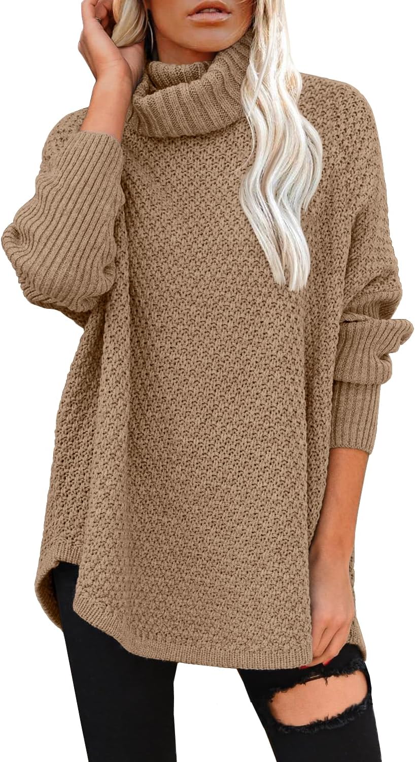 Women's Oversized Turtleneck Long Sleeve Casual Pullover Knit Tunic Sweater