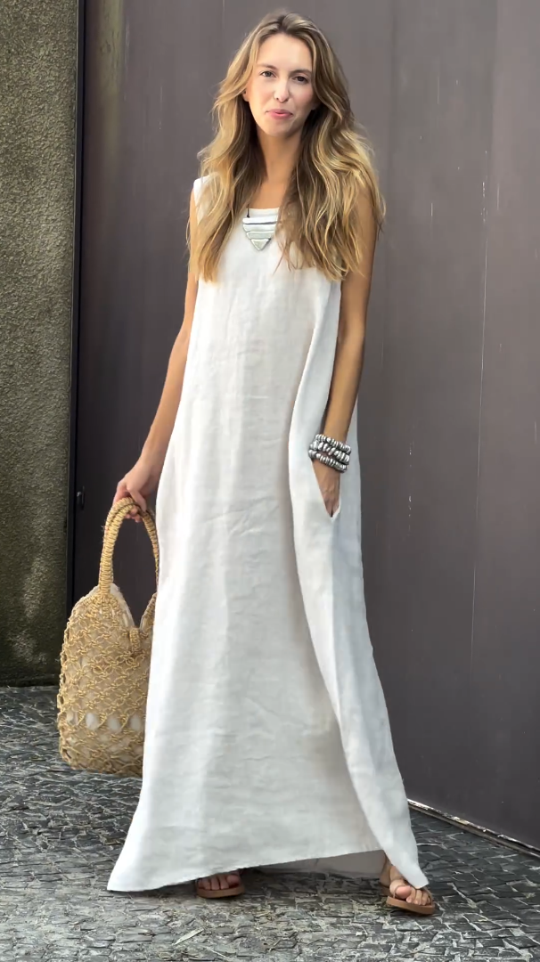 Women's Cotton linen dress with pocket