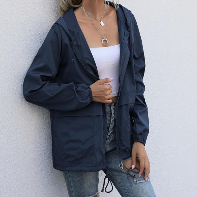 Women Jacket Zip-up Hoodie Lightweight Outdoor Hiking Waterproof Raincoat Jacket