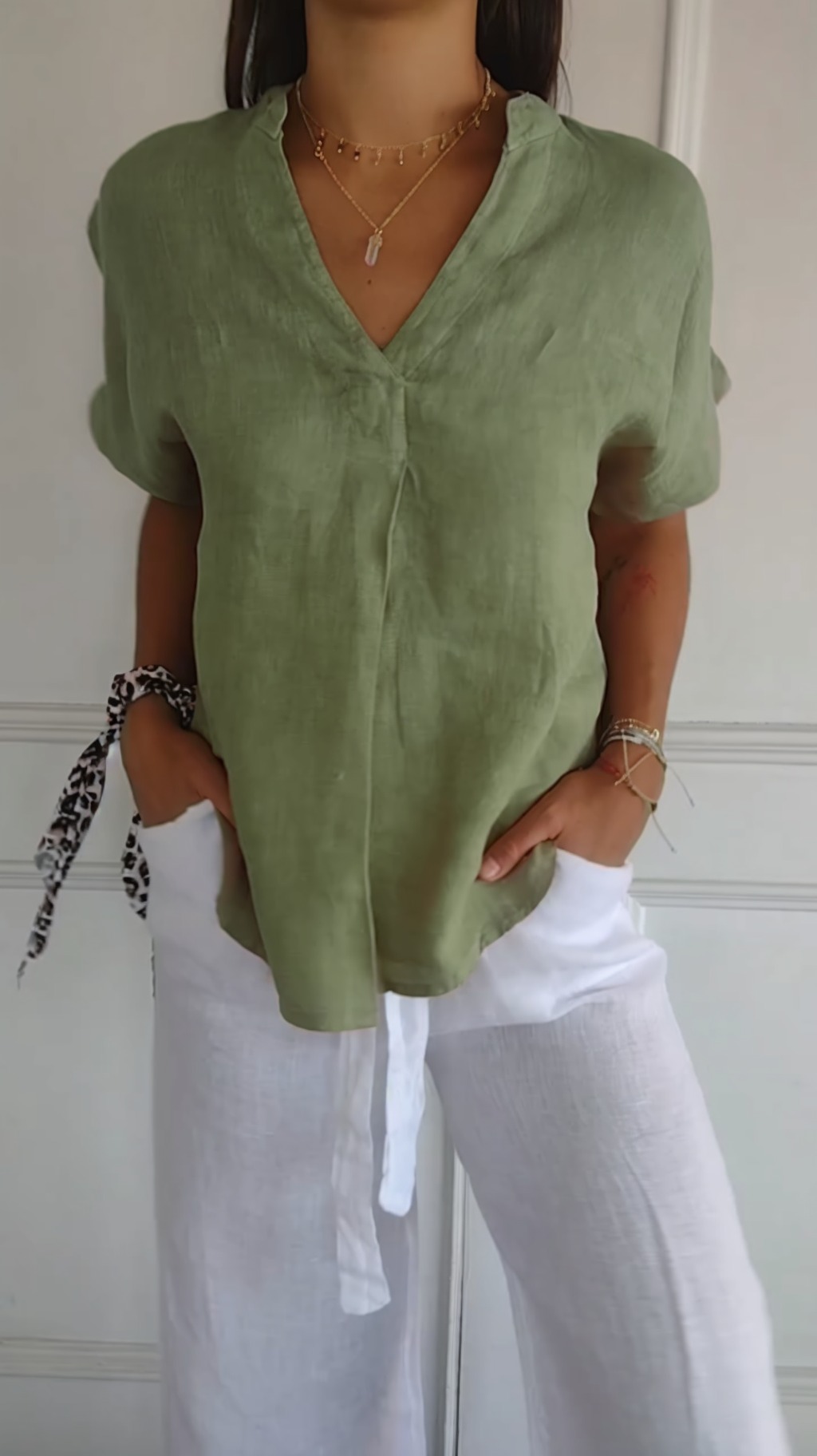 Women's Casual Relaxed Linen Short Sleeves Top
