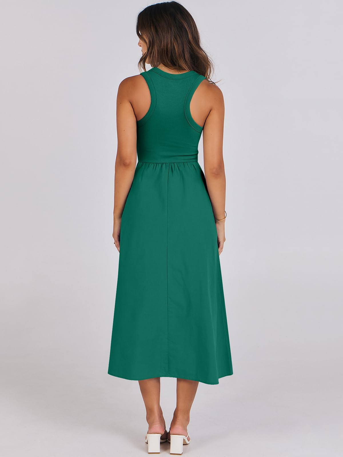 Women's Summer Casual Sleeveless Midi Sundress Knit High Neck Tank Top Racerback Flowy Dresses