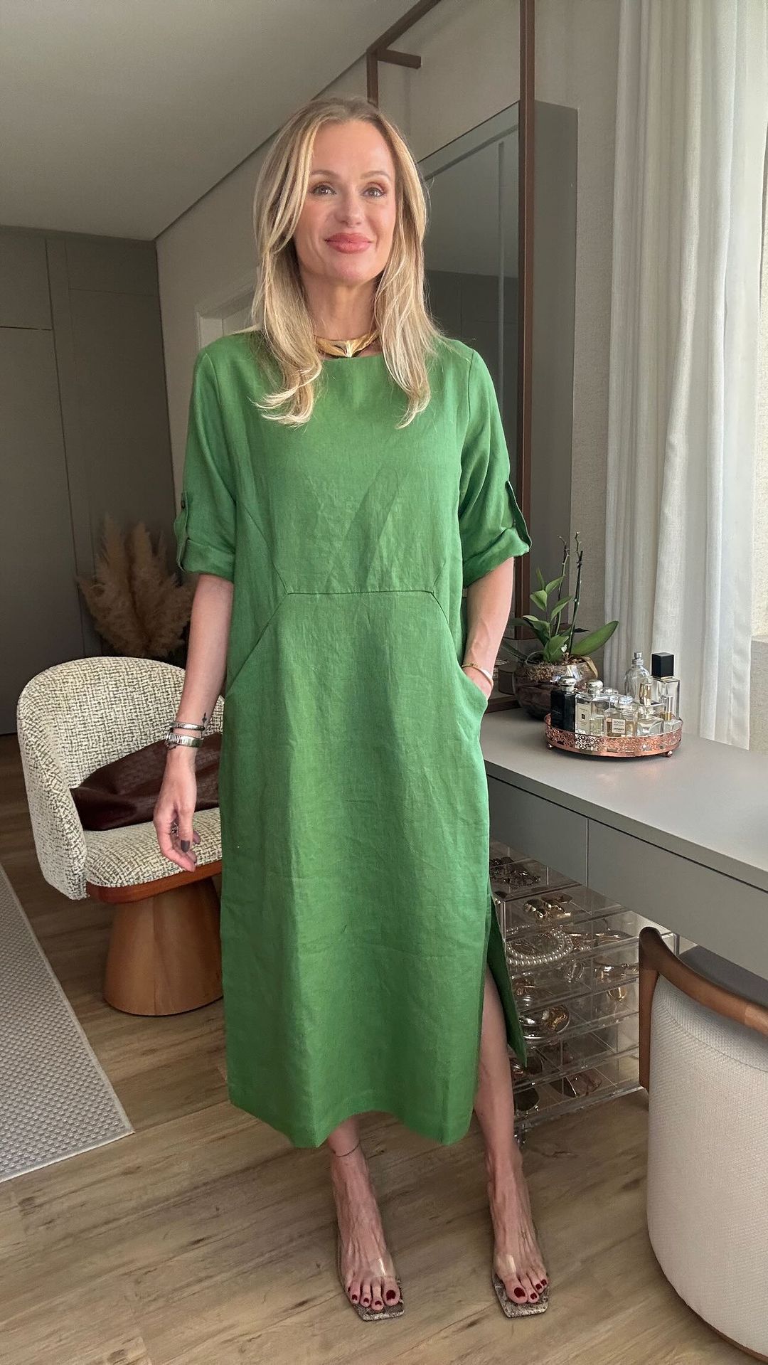 Women's Cotton linen casual dress with pocket