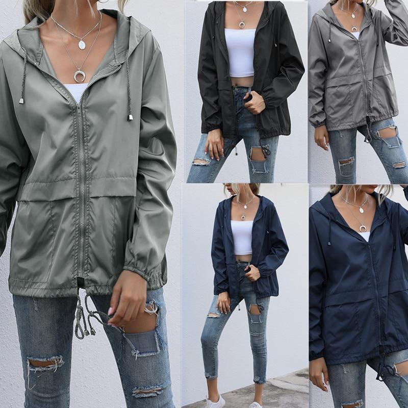 Women Jacket Zip-up Hoodie Lightweight Outdoor Hiking Waterproof Raincoat Jacket