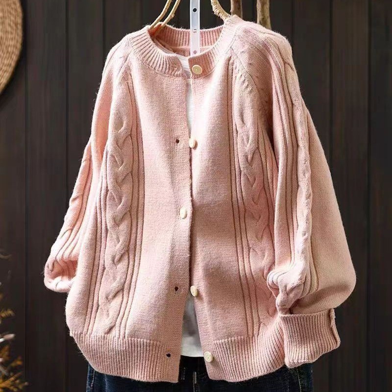 Jacquard knit cardigan button sweater-True Szie