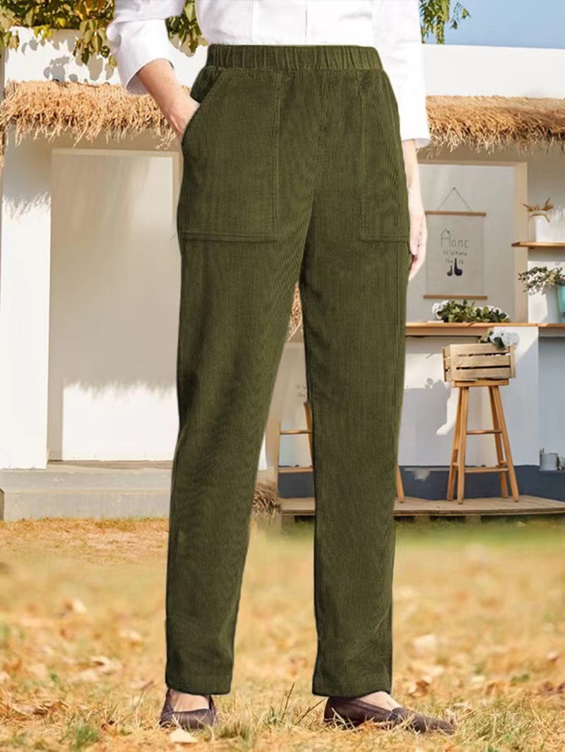 Elastic Waist Casual Corduroy Straight Leg Pants [Buy 3 Get Free Shipping]